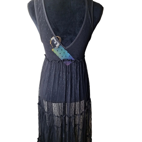 NEW Show Me Your Mumu Black XS Sheer Sleeveless Swiss Dot Maxi Dress Ruffles - Picture 7 of 15